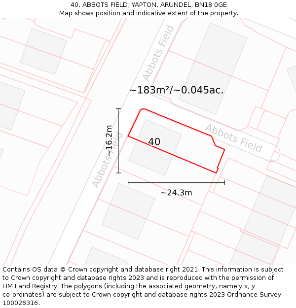 40, ABBOTS FIELD, YAPTON, ARUNDEL, BN18 0GE: Plot and title map