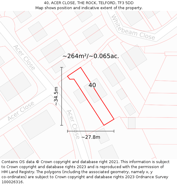 40, ACER CLOSE, THE ROCK, TELFORD, TF3 5DD: Plot and title map