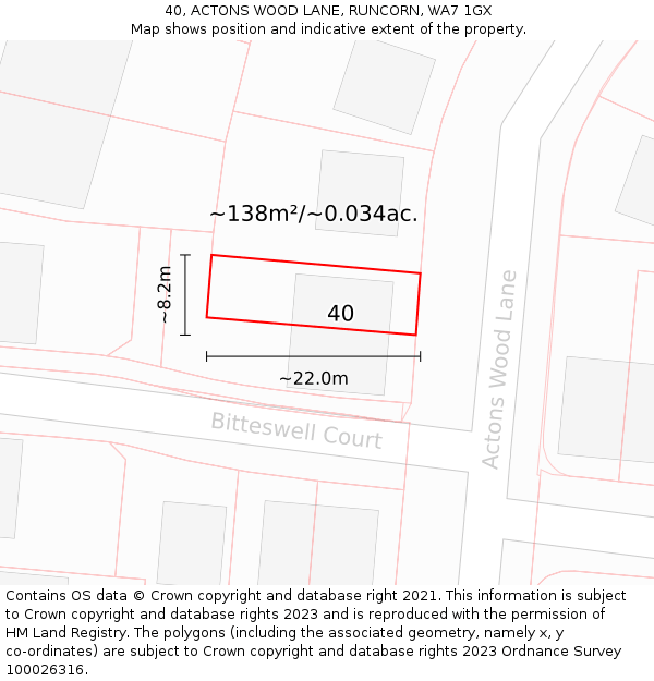 40, ACTONS WOOD LANE, RUNCORN, WA7 1GX: Plot and title map