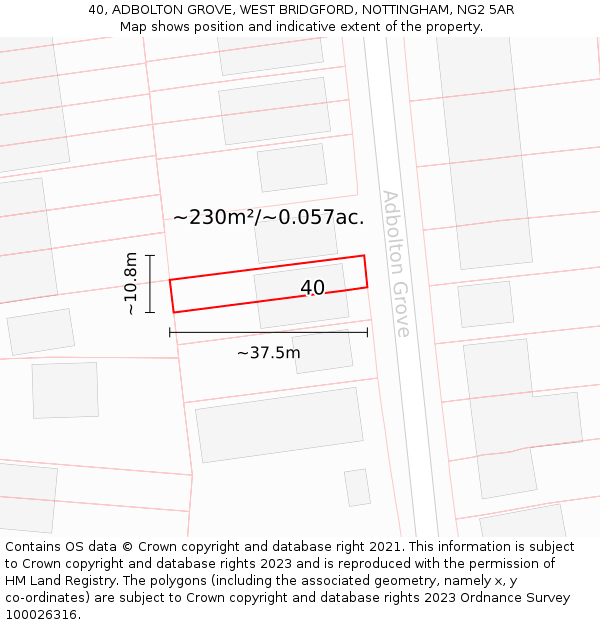 40, ADBOLTON GROVE, WEST BRIDGFORD, NOTTINGHAM, NG2 5AR: Plot and title map