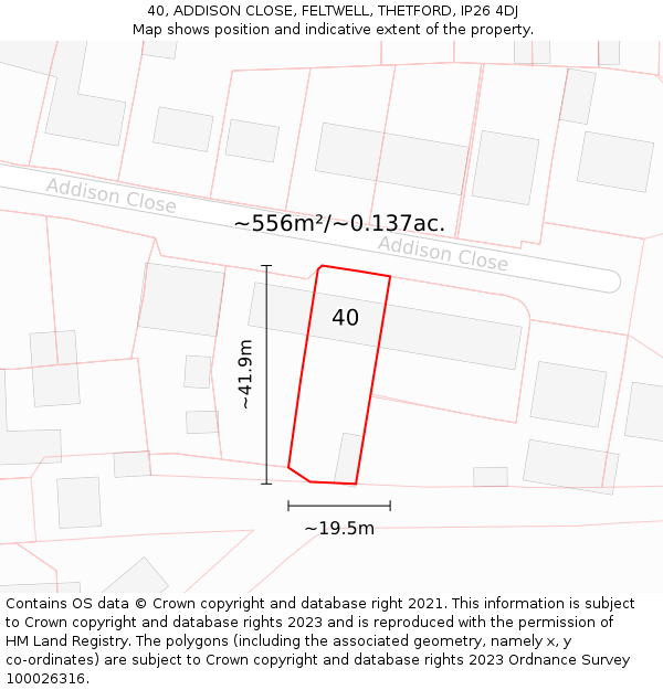 40, ADDISON CLOSE, FELTWELL, THETFORD, IP26 4DJ: Plot and title map