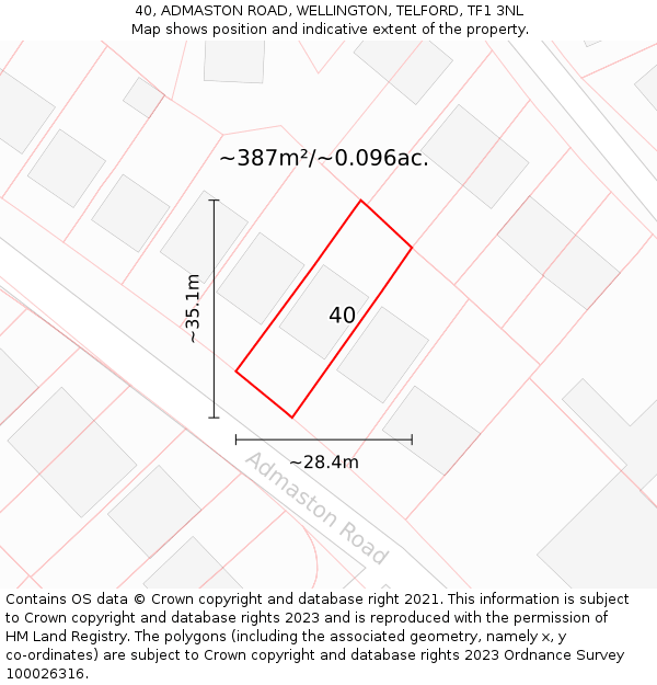 40, ADMASTON ROAD, WELLINGTON, TELFORD, TF1 3NL: Plot and title map