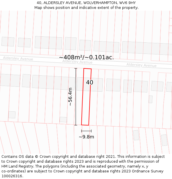 40, ALDERSLEY AVENUE, WOLVERHAMPTON, WV6 9HY: Plot and title map