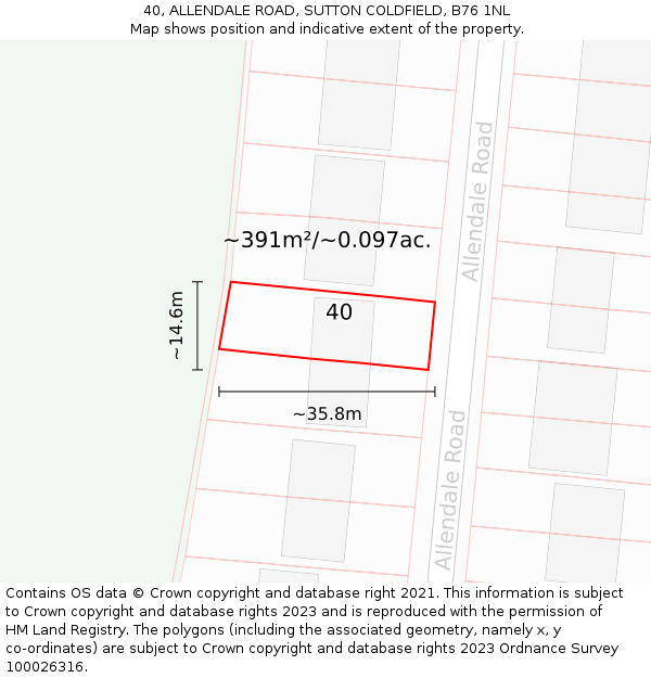 40, ALLENDALE ROAD, SUTTON COLDFIELD, B76 1NL: Plot and title map