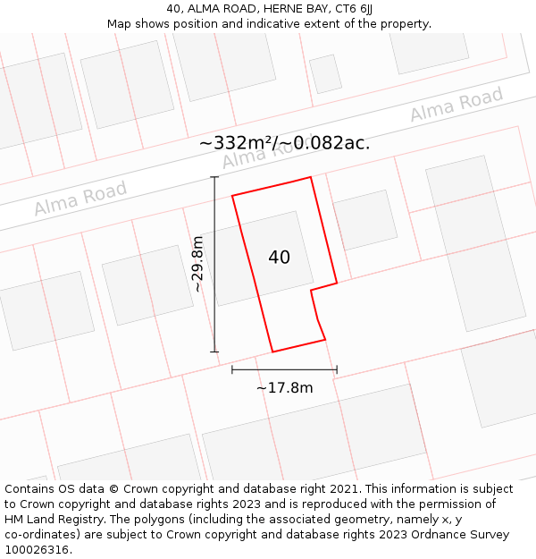 40, ALMA ROAD, HERNE BAY, CT6 6JJ: Plot and title map