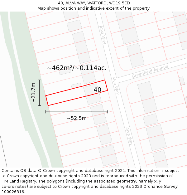 40, ALVA WAY, WATFORD, WD19 5ED: Plot and title map