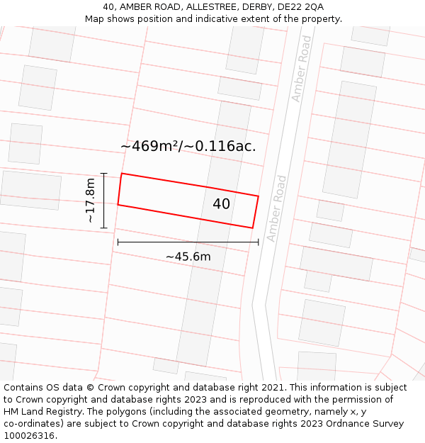 40, AMBER ROAD, ALLESTREE, DERBY, DE22 2QA: Plot and title map