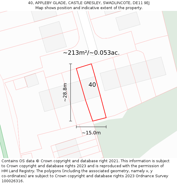 40, APPLEBY GLADE, CASTLE GRESLEY, SWADLINCOTE, DE11 9EJ: Plot and title map