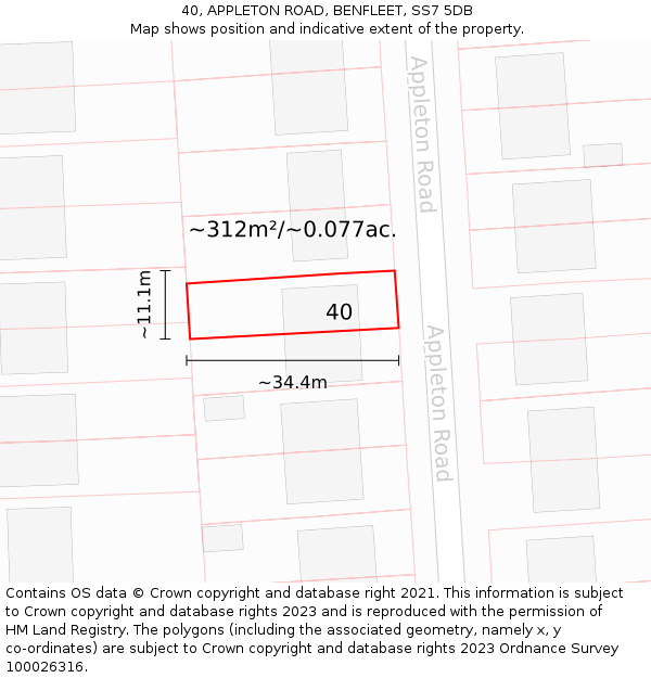 40, APPLETON ROAD, BENFLEET, SS7 5DB: Plot and title map