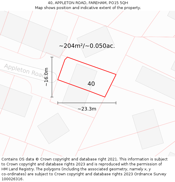 40, APPLETON ROAD, FAREHAM, PO15 5QH: Plot and title map