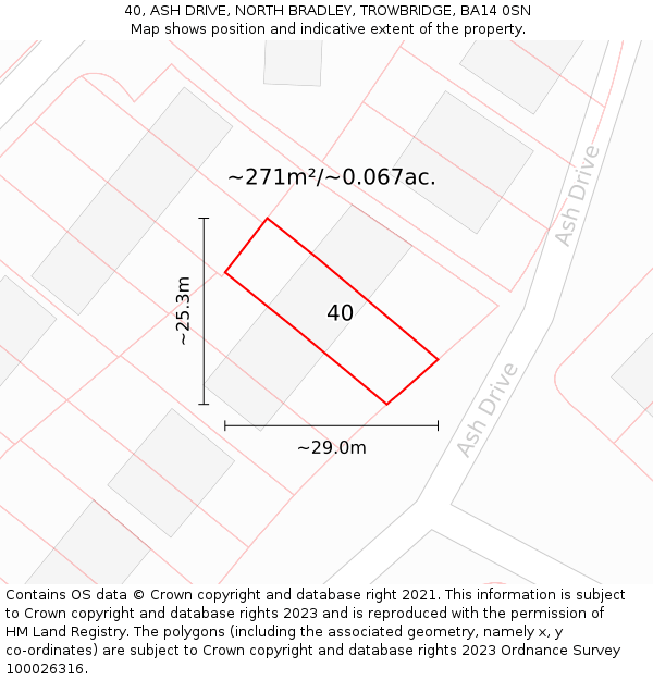 40, ASH DRIVE, NORTH BRADLEY, TROWBRIDGE, BA14 0SN: Plot and title map