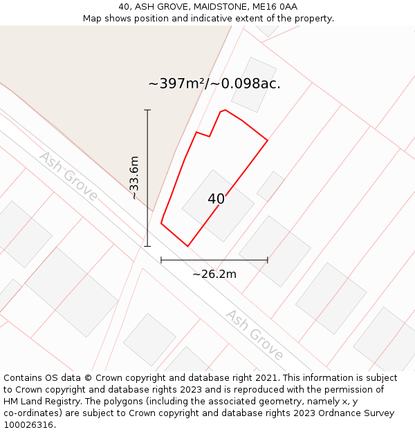 40, ASH GROVE, MAIDSTONE, ME16 0AA: Plot and title map