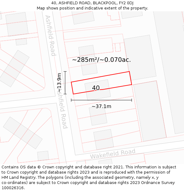 40, ASHFIELD ROAD, BLACKPOOL, FY2 0DJ: Plot and title map