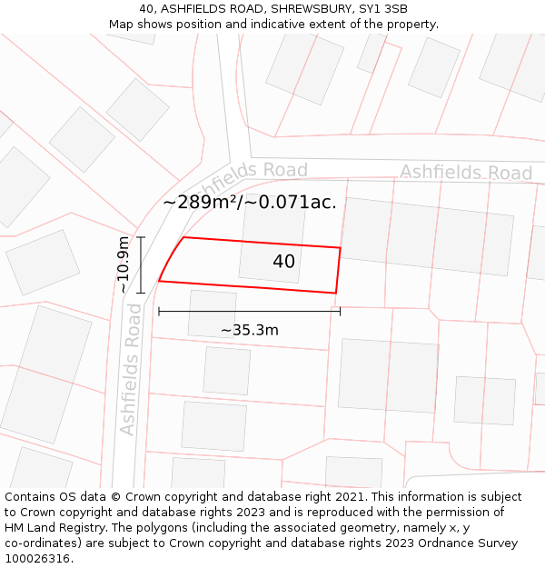 40, ASHFIELDS ROAD, SHREWSBURY, SY1 3SB: Plot and title map