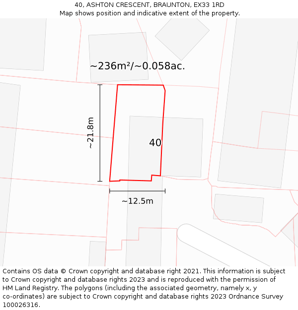 40, ASHTON CRESCENT, BRAUNTON, EX33 1RD: Plot and title map