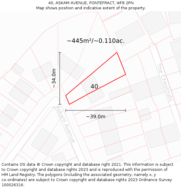 40, ASKAM AVENUE, PONTEFRACT, WF8 2PN: Plot and title map