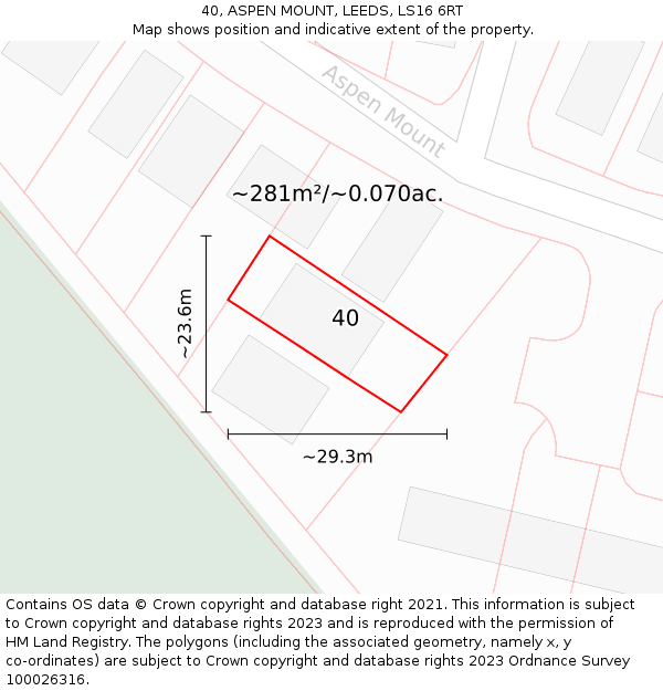 40, ASPEN MOUNT, LEEDS, LS16 6RT: Plot and title map