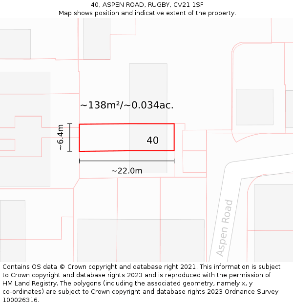 40, ASPEN ROAD, RUGBY, CV21 1SF: Plot and title map