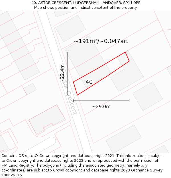 40, ASTOR CRESCENT, LUDGERSHALL, ANDOVER, SP11 9RF: Plot and title map