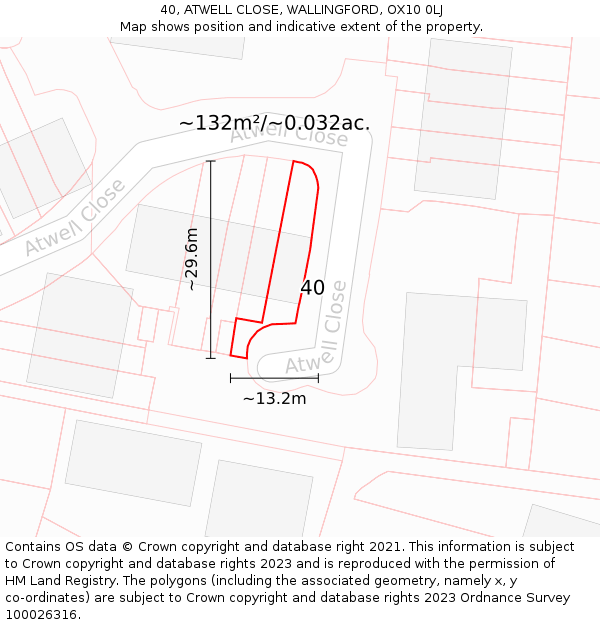 40, ATWELL CLOSE, WALLINGFORD, OX10 0LJ: Plot and title map