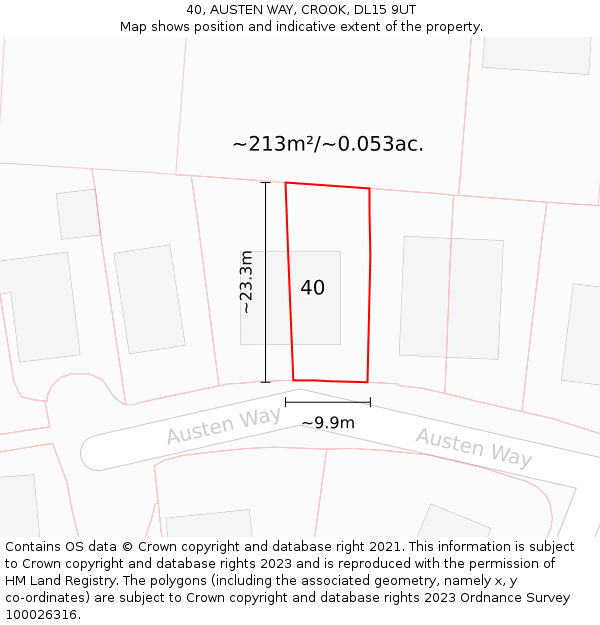 40, AUSTEN WAY, CROOK, DL15 9UT: Plot and title map