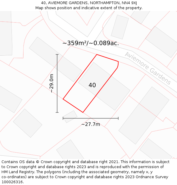 40, AVIEMORE GARDENS, NORTHAMPTON, NN4 9XJ: Plot and title map