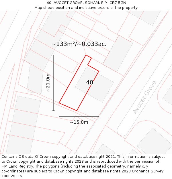 40, AVOCET GROVE, SOHAM, ELY, CB7 5GN: Plot and title map