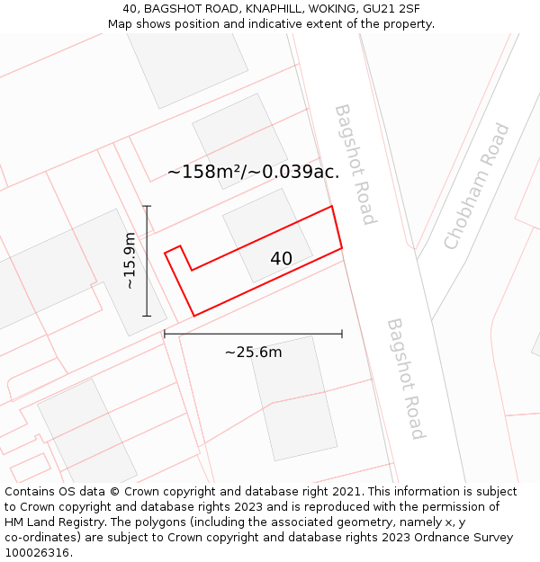 40, BAGSHOT ROAD, KNAPHILL, WOKING, GU21 2SF: Plot and title map