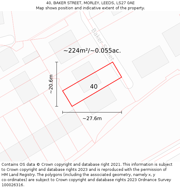 40, BAKER STREET, MORLEY, LEEDS, LS27 0AE: Plot and title map