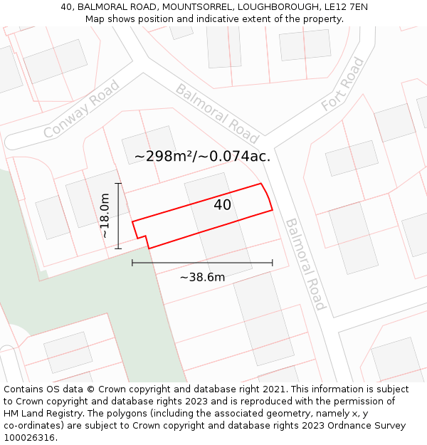 40, BALMORAL ROAD, MOUNTSORREL, LOUGHBOROUGH, LE12 7EN: Plot and title map