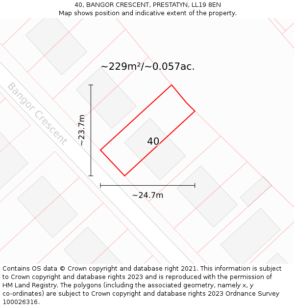 40, BANGOR CRESCENT, PRESTATYN, LL19 8EN: Plot and title map