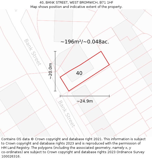 40, BANK STREET, WEST BROMWICH, B71 1HF: Plot and title map