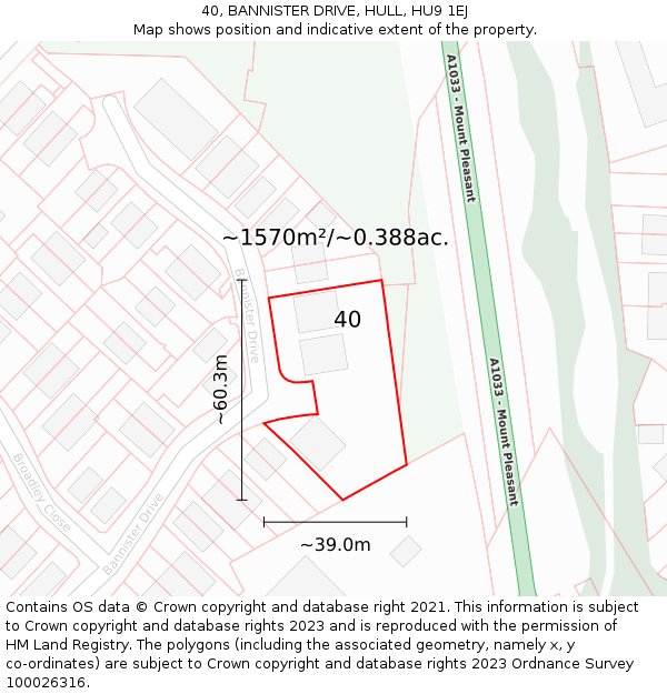 40, BANNISTER DRIVE, HULL, HU9 1EJ: Plot and title map