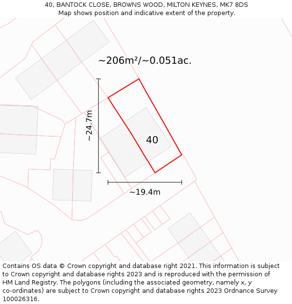 40, BANTOCK CLOSE, BROWNS WOOD, MILTON KEYNES, MK7 8DS: Plot and title map