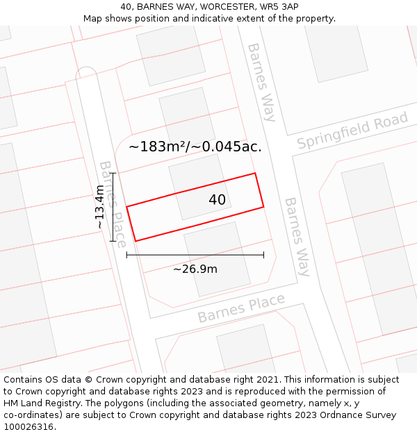 40, BARNES WAY, WORCESTER, WR5 3AP: Plot and title map