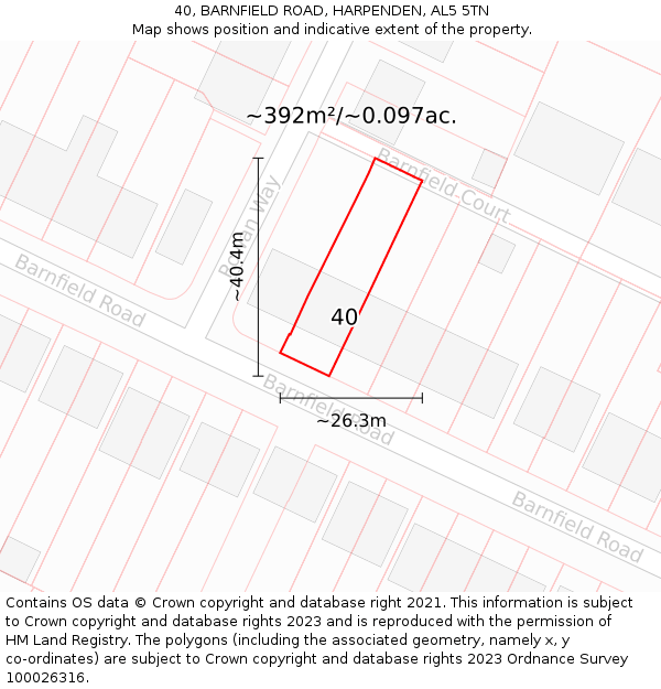 40, BARNFIELD ROAD, HARPENDEN, AL5 5TN: Plot and title map