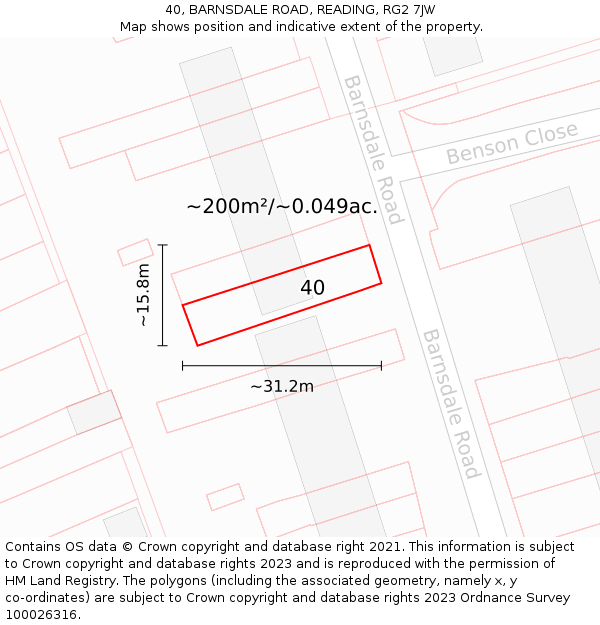 40, BARNSDALE ROAD, READING, RG2 7JW: Plot and title map