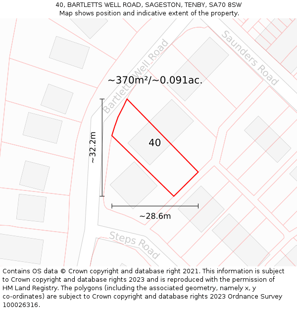 40, BARTLETTS WELL ROAD, SAGESTON, TENBY, SA70 8SW: Plot and title map