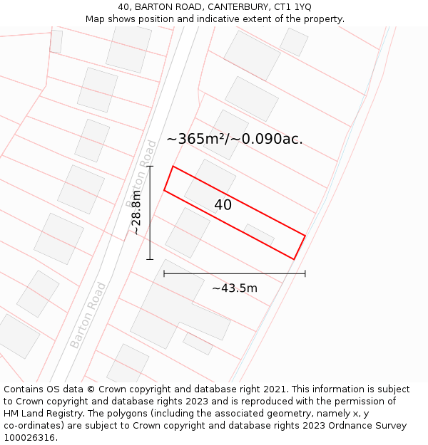 40, BARTON ROAD, CANTERBURY, CT1 1YQ: Plot and title map