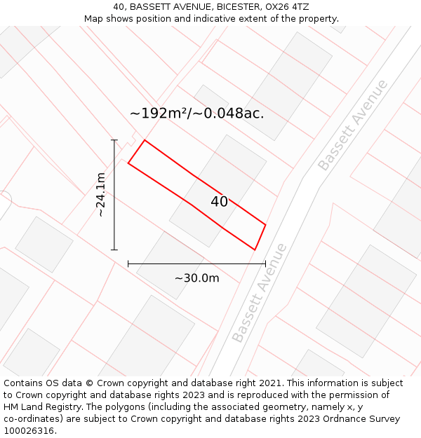 40, BASSETT AVENUE, BICESTER, OX26 4TZ: Plot and title map