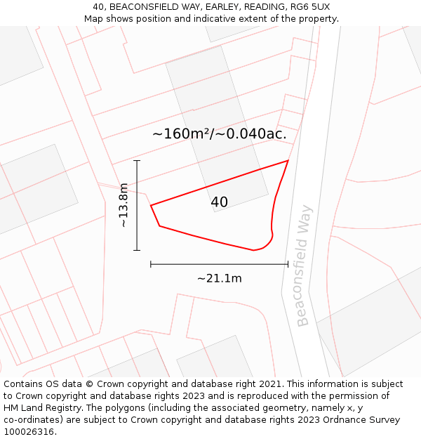 40, BEACONSFIELD WAY, EARLEY, READING, RG6 5UX: Plot and title map