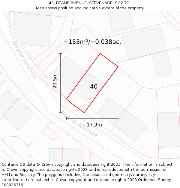 40, BEANE AVENUE, STEVENAGE, SG2 7DL: Plot and title map