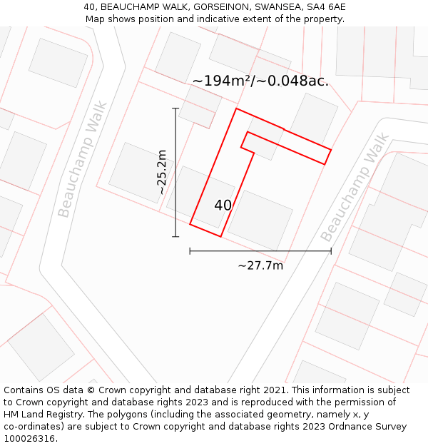 40, BEAUCHAMP WALK, GORSEINON, SWANSEA, SA4 6AE: Plot and title map