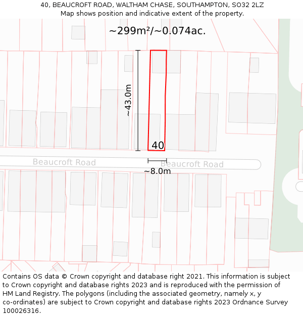 40, BEAUCROFT ROAD, WALTHAM CHASE, SOUTHAMPTON, SO32 2LZ: Plot and title map