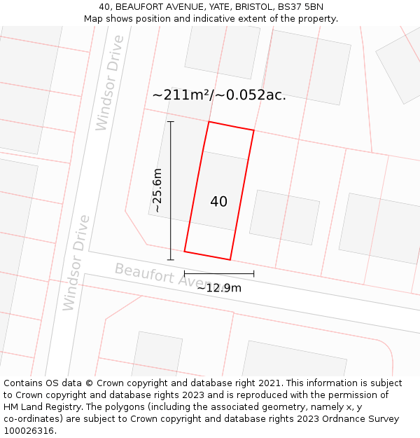 40, BEAUFORT AVENUE, YATE, BRISTOL, BS37 5BN: Plot and title map