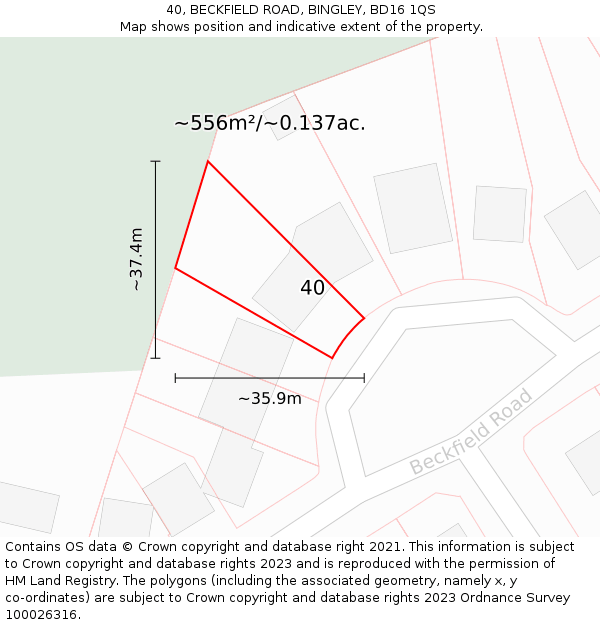 40, BECKFIELD ROAD, BINGLEY, BD16 1QS: Plot and title map