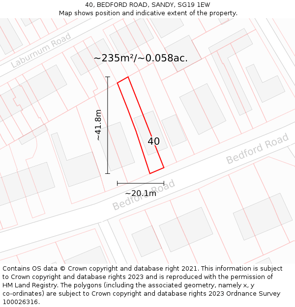 40, BEDFORD ROAD, SANDY, SG19 1EW: Plot and title map