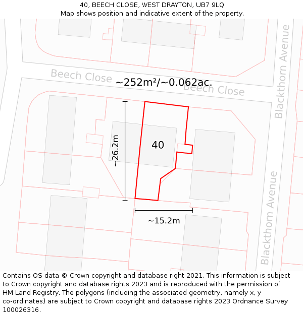 40, BEECH CLOSE, WEST DRAYTON, UB7 9LQ: Plot and title map