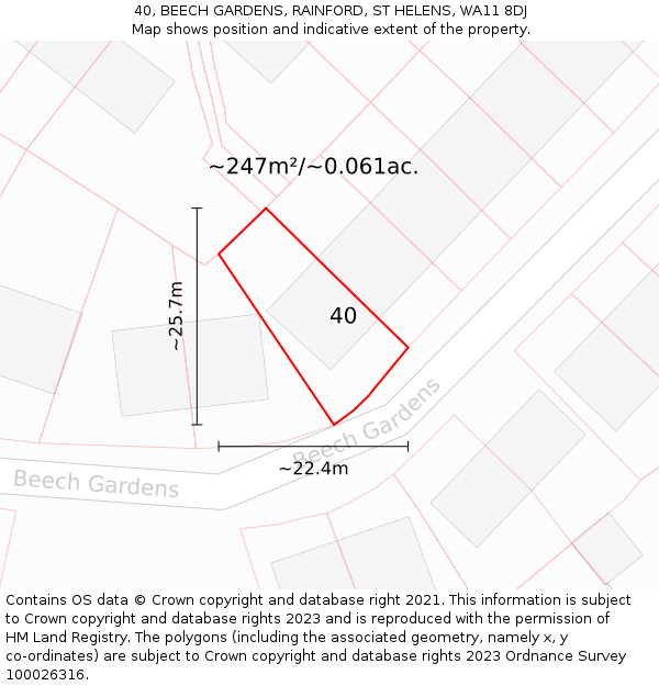 40, BEECH GARDENS, RAINFORD, ST HELENS, WA11 8DJ: Plot and title map