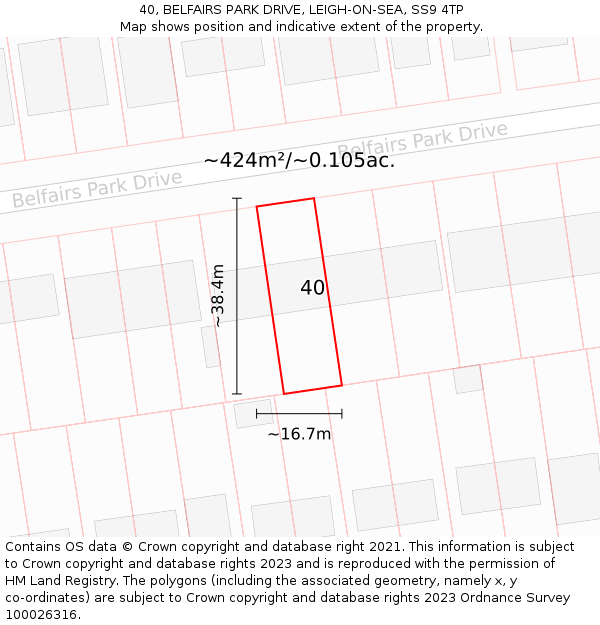 40, BELFAIRS PARK DRIVE, LEIGH-ON-SEA, SS9 4TP: Plot and title map